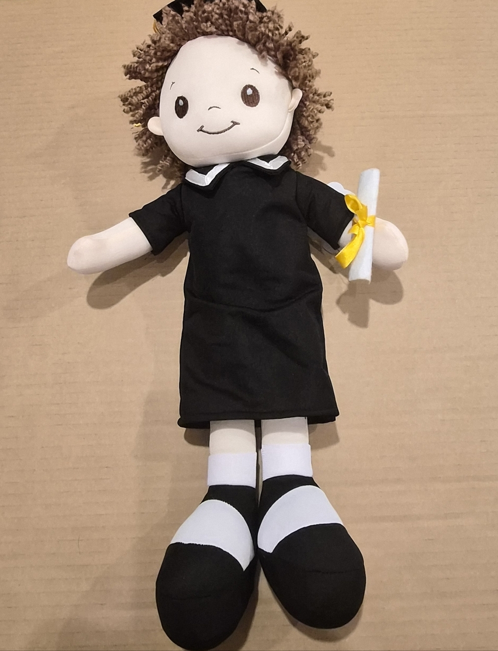 Black Graduation Plush Doll with Yellow Ribbon